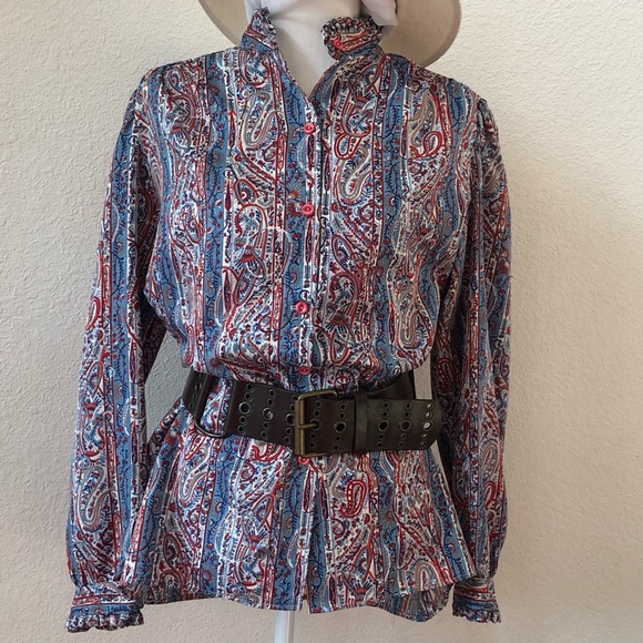 Ruggeri Vintage Blouse Paisley w/Ruffle Collar L - Picture 1 of 7